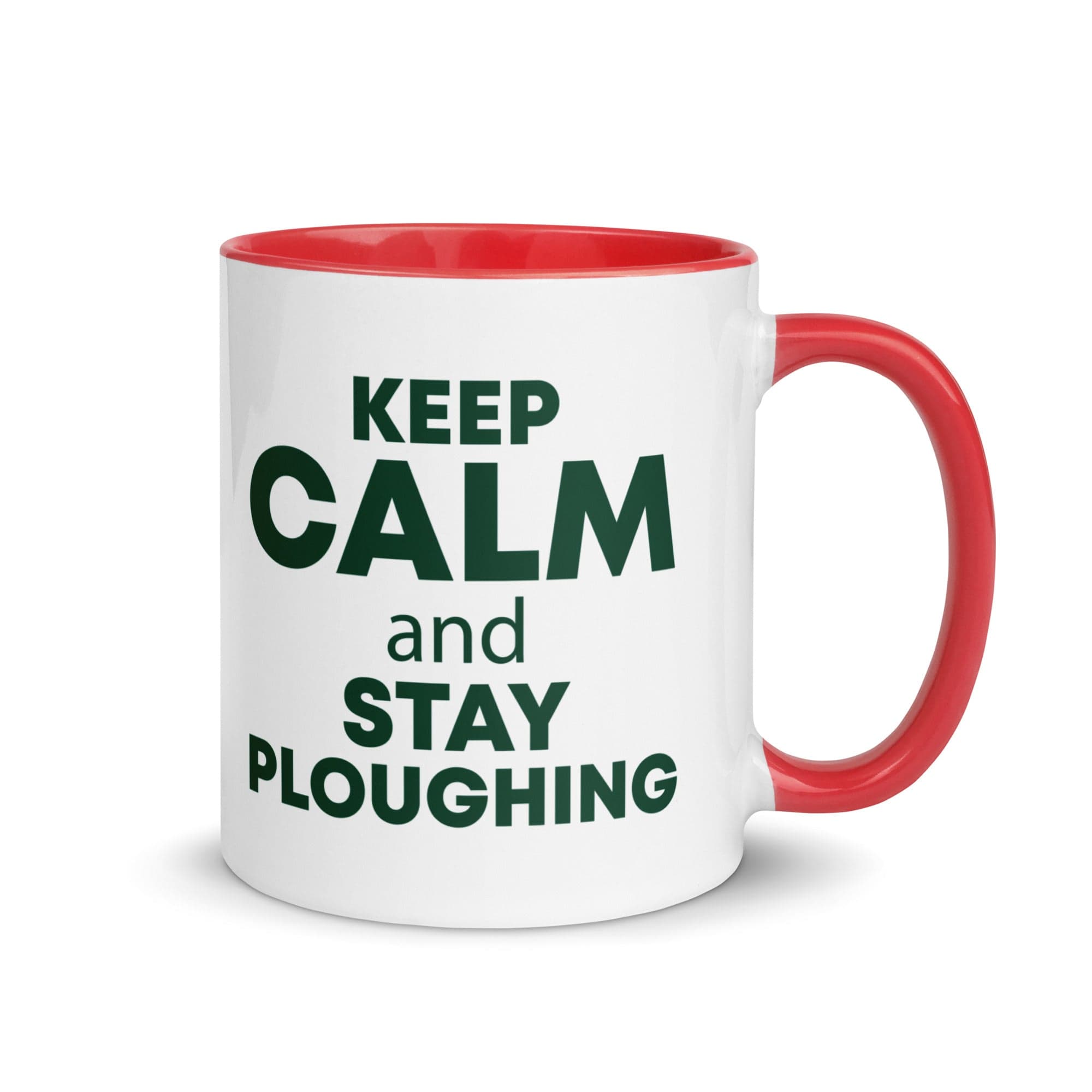The Tractors Mugs Store Red KEEP CALM and STAY PLOUGHING Mug with Color Inside Quality Farmers Merch