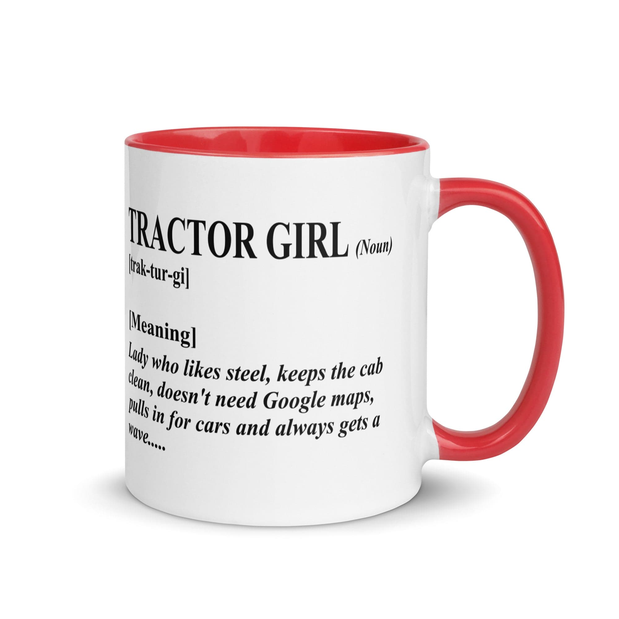 The Tractors Mugs Store Red Tractor Girl Mug with Color Inside Quality Farmers Merch