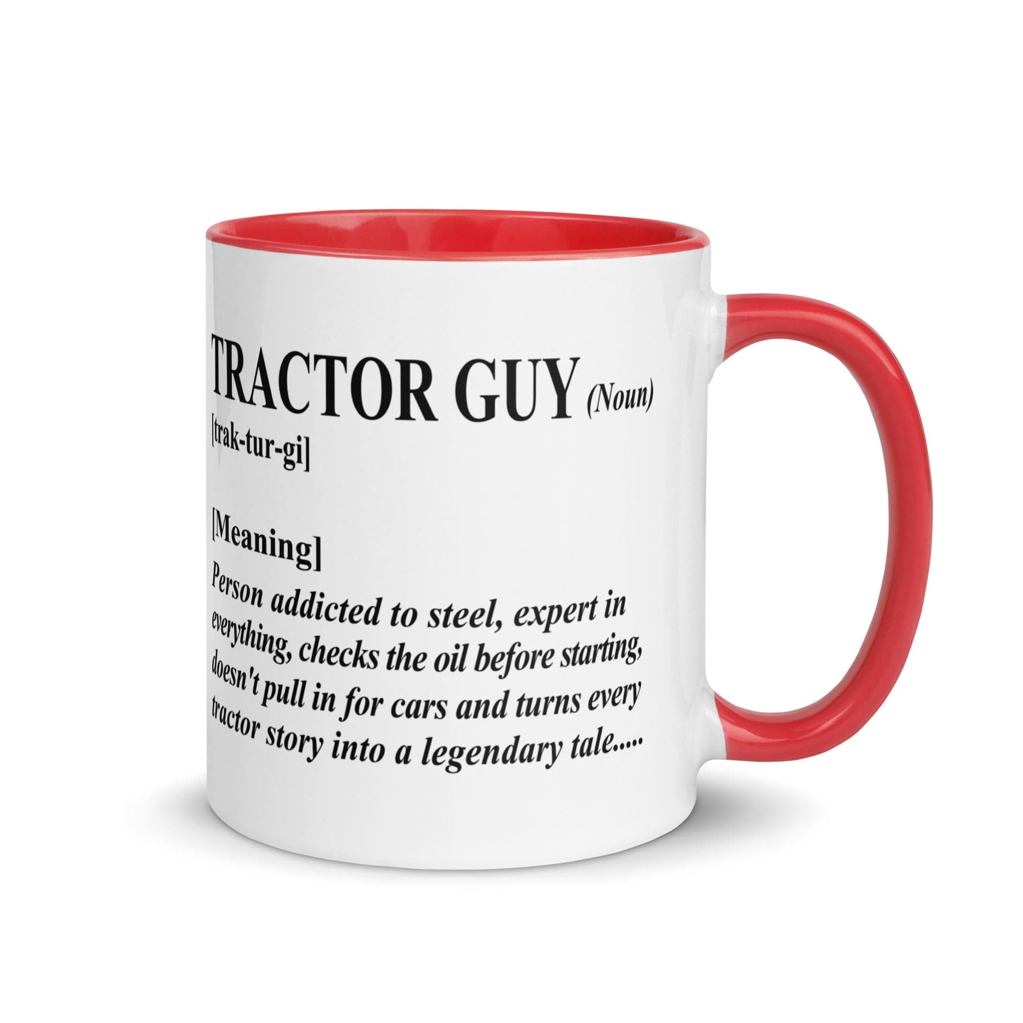The Tractors Mugs Store Red Tractor Guy Mug with Color Inside Quality Farmers Merch