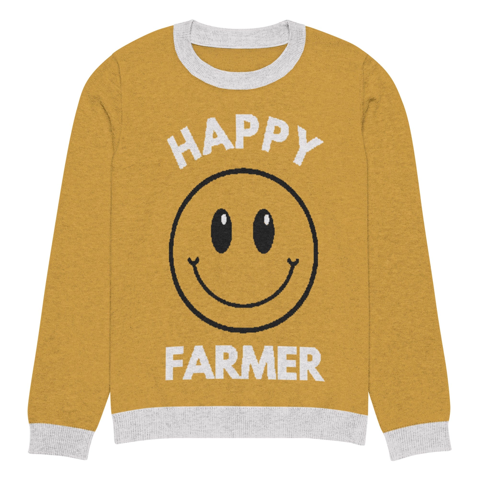 The Tractors Mugs Store XL Happy Farmer (Yellow) Knitted crew neck sweater Quality Farmers Merch
