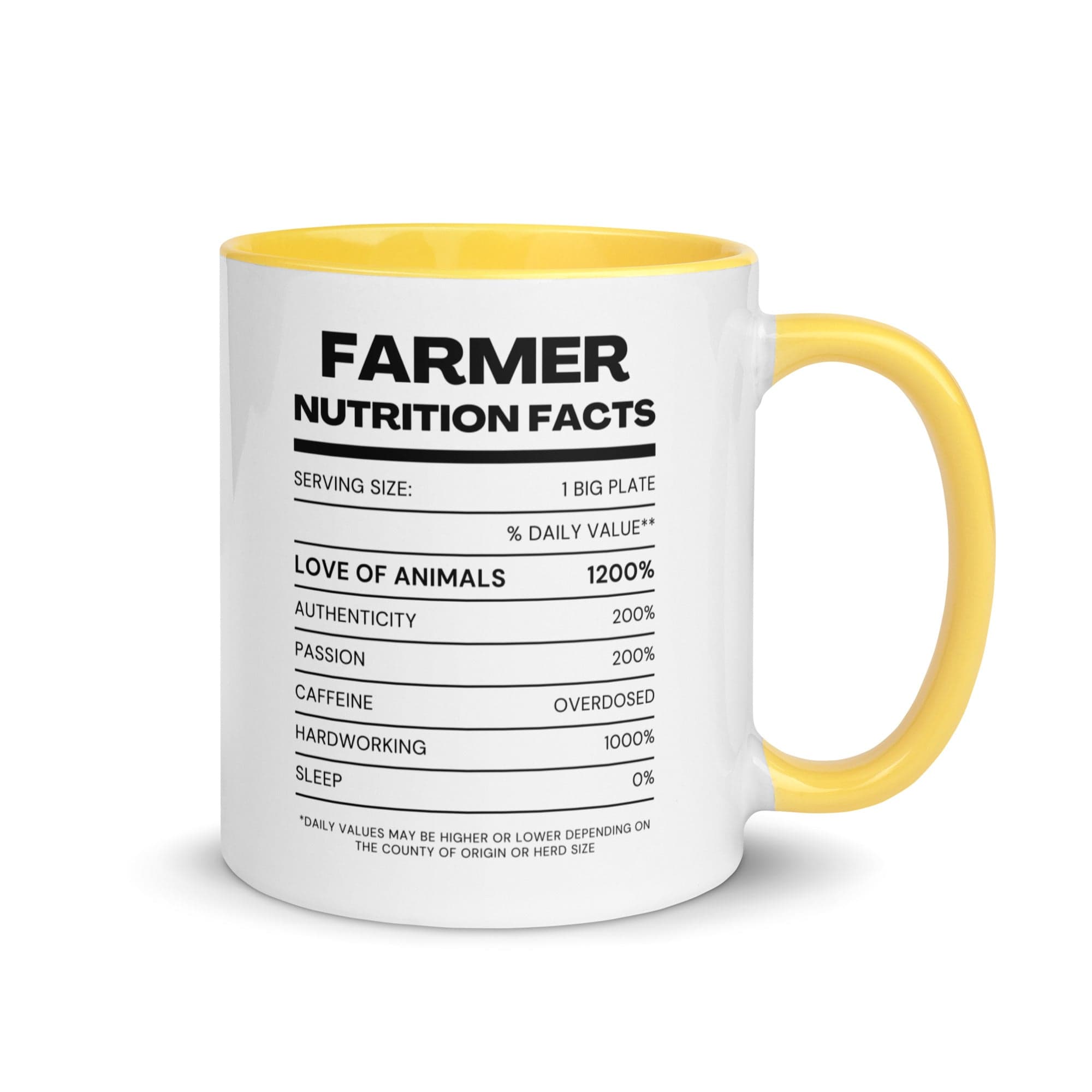 The Tractors Mugs Store Yellow Farmers Nutrition Mug with Color Inside Quality Farmers Merch