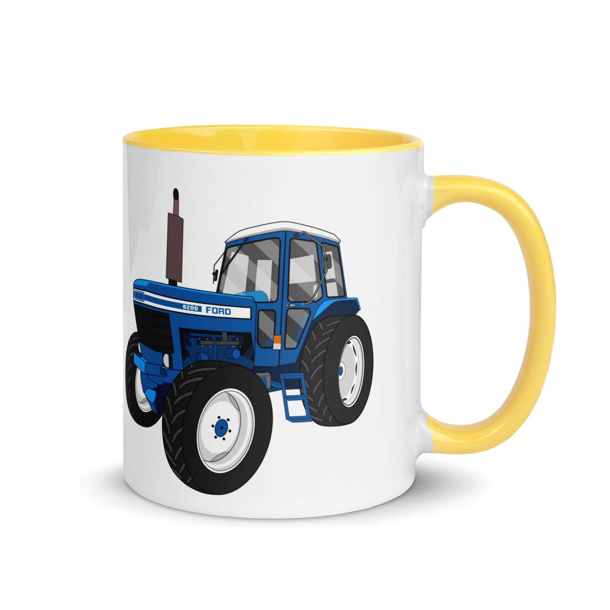 The Tractors Mugs Store Yellow Ford 8200 Mug with Color Inside Quality Farmers Merch