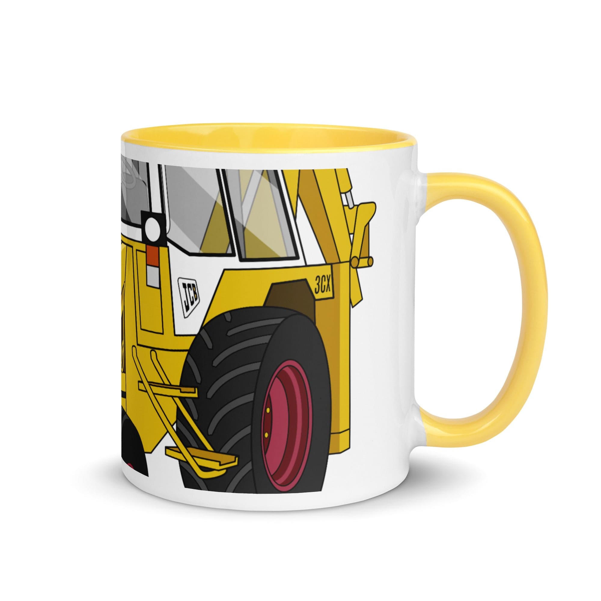 The Tractors Mugs Store Yellow JCB 3CX White Cabin 2WD 2.0 Mug with Color Inside Quality Farmers Merch
