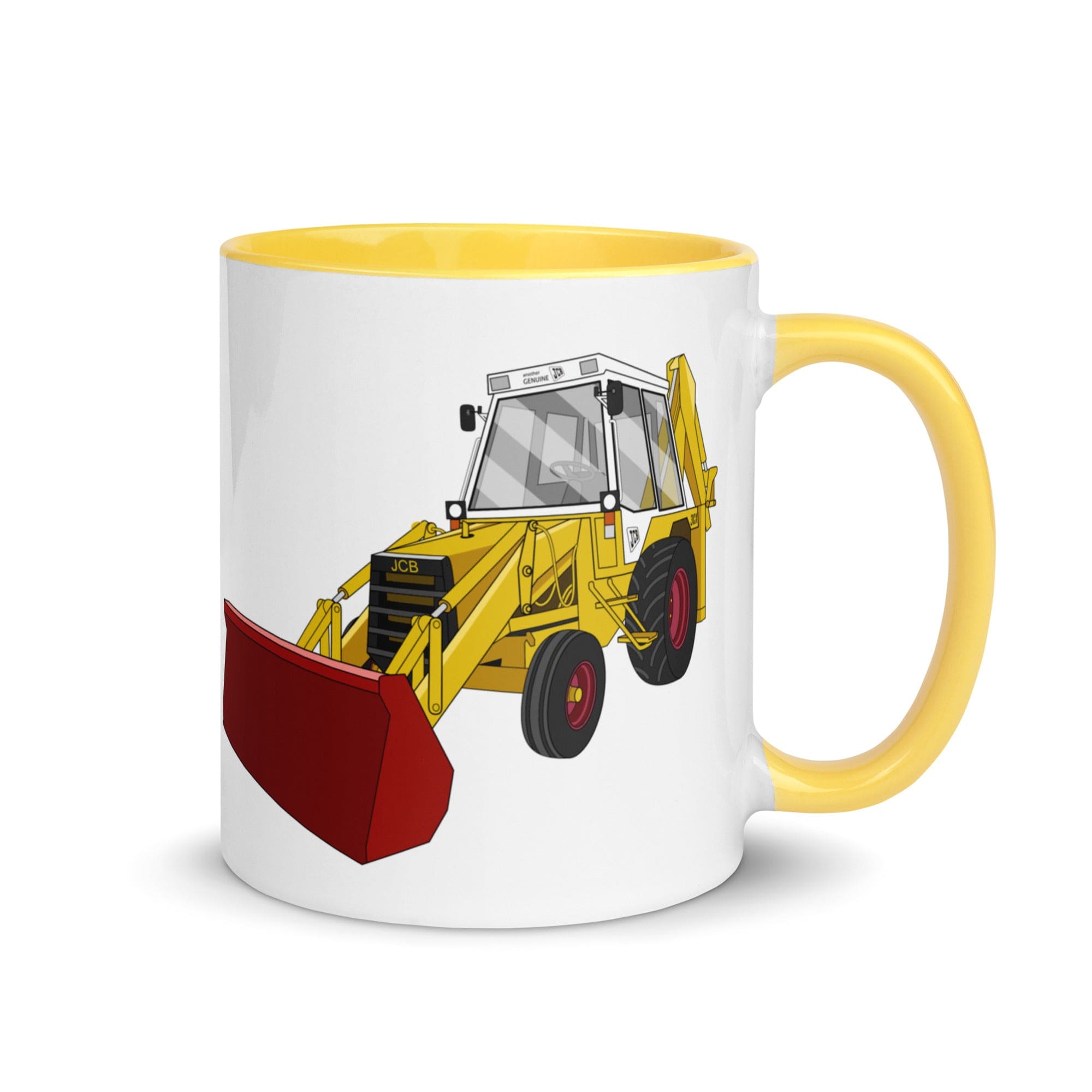The Tractors Mugs Store Yellow JCB 3CX White Cabin 2WD Mug with Color Inside Quality Farmers Merch