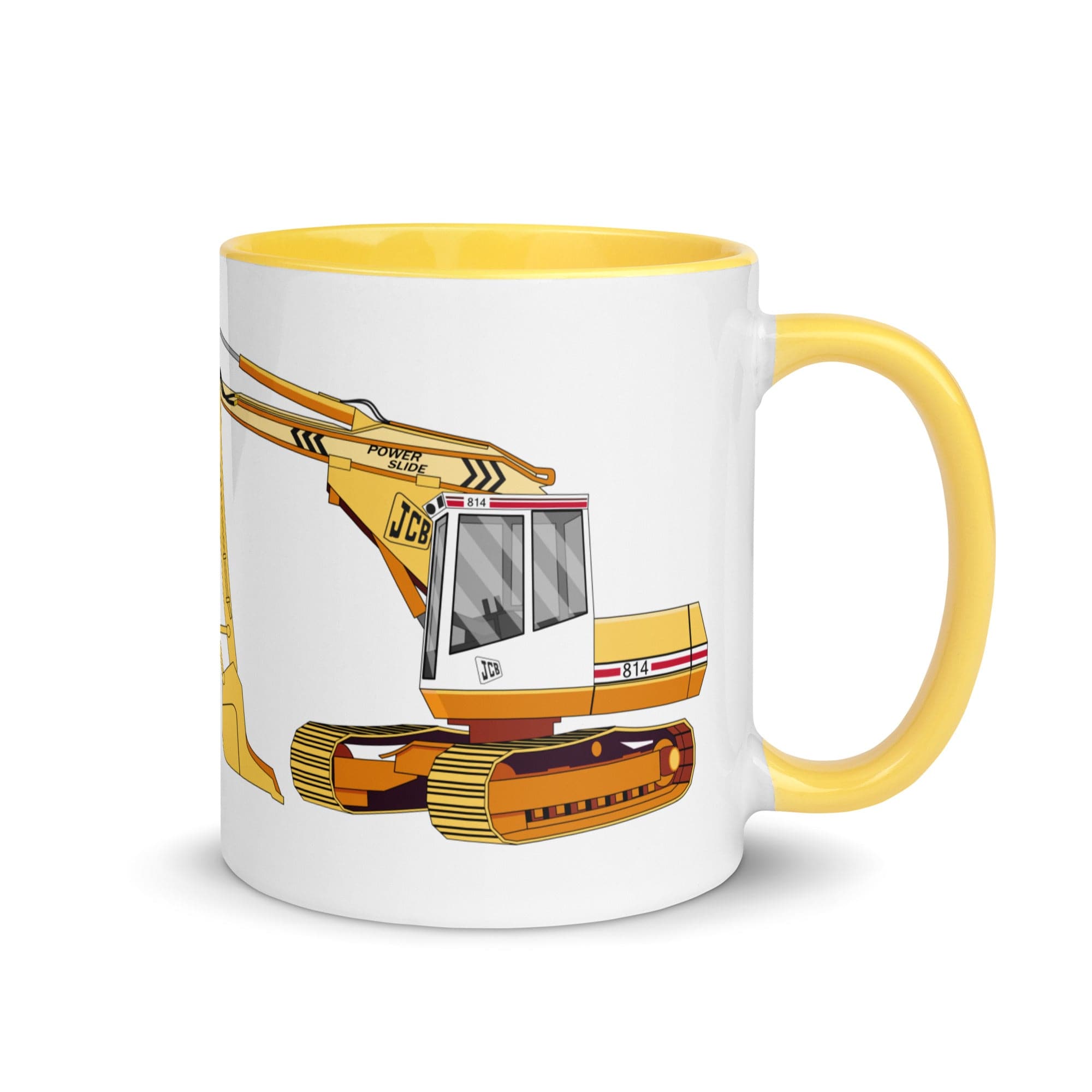 The Tractors Mugs Store Yellow JCB 814 Super Mug with Color Inside Quality Farmers Merch