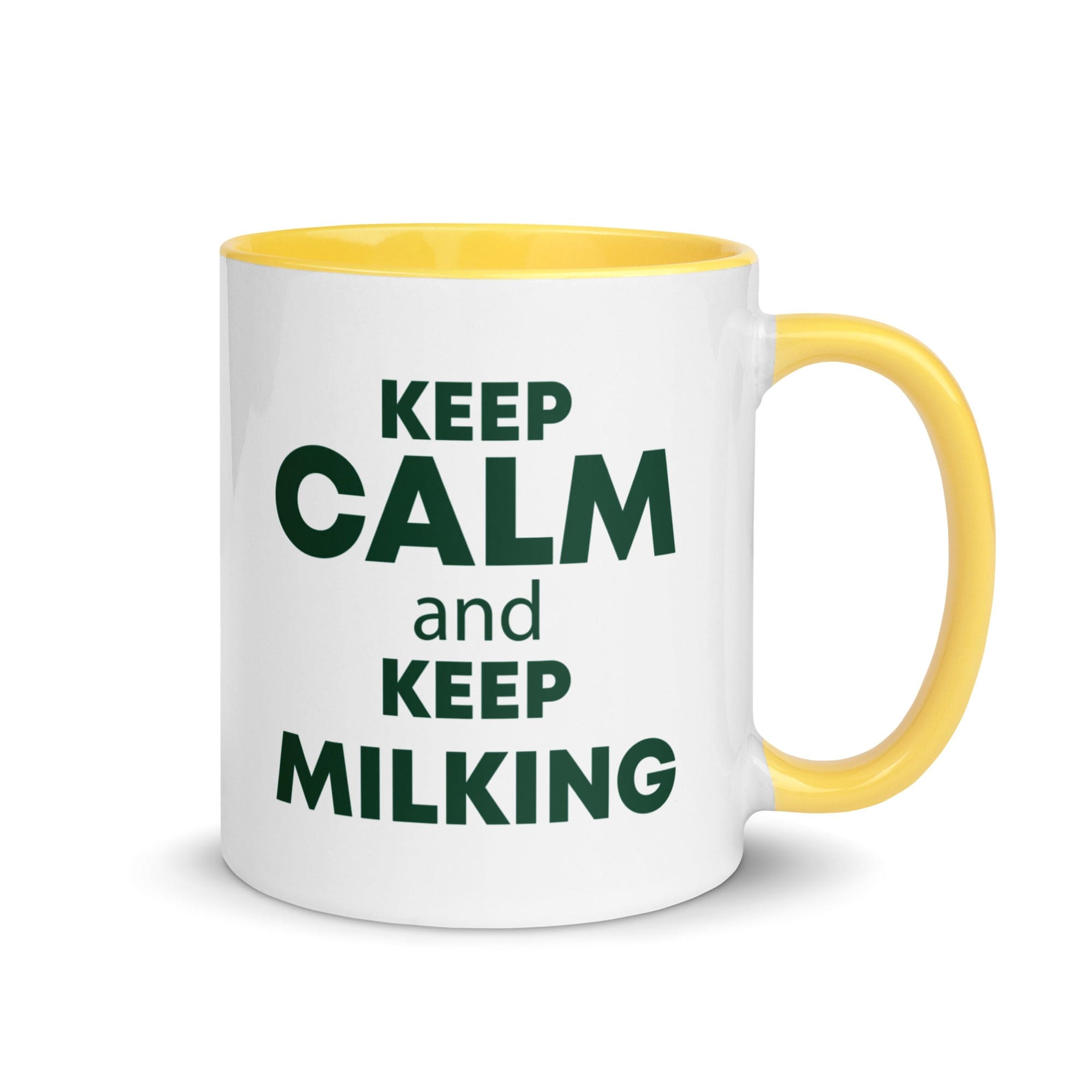 The Tractors Mugs Store Yellow KEEP CALM and KEEP MILKING Mug with Color Inside Quality Farmers Merch