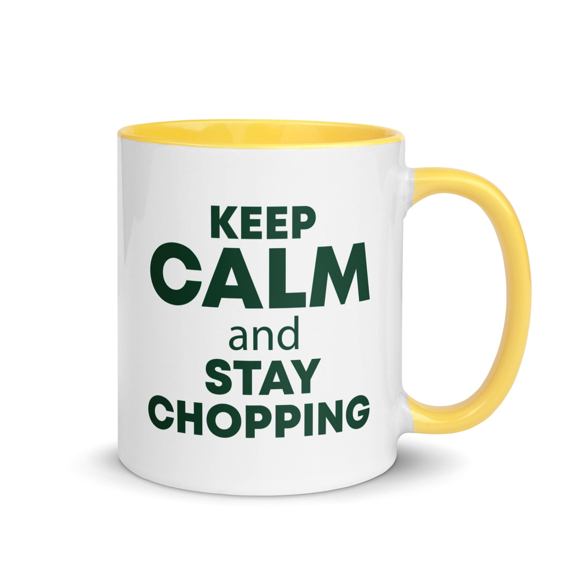 The Tractors Mugs Store Yellow KEEP CALM and STAY CHOPPING Mug with Color Inside Quality Farmers Merch