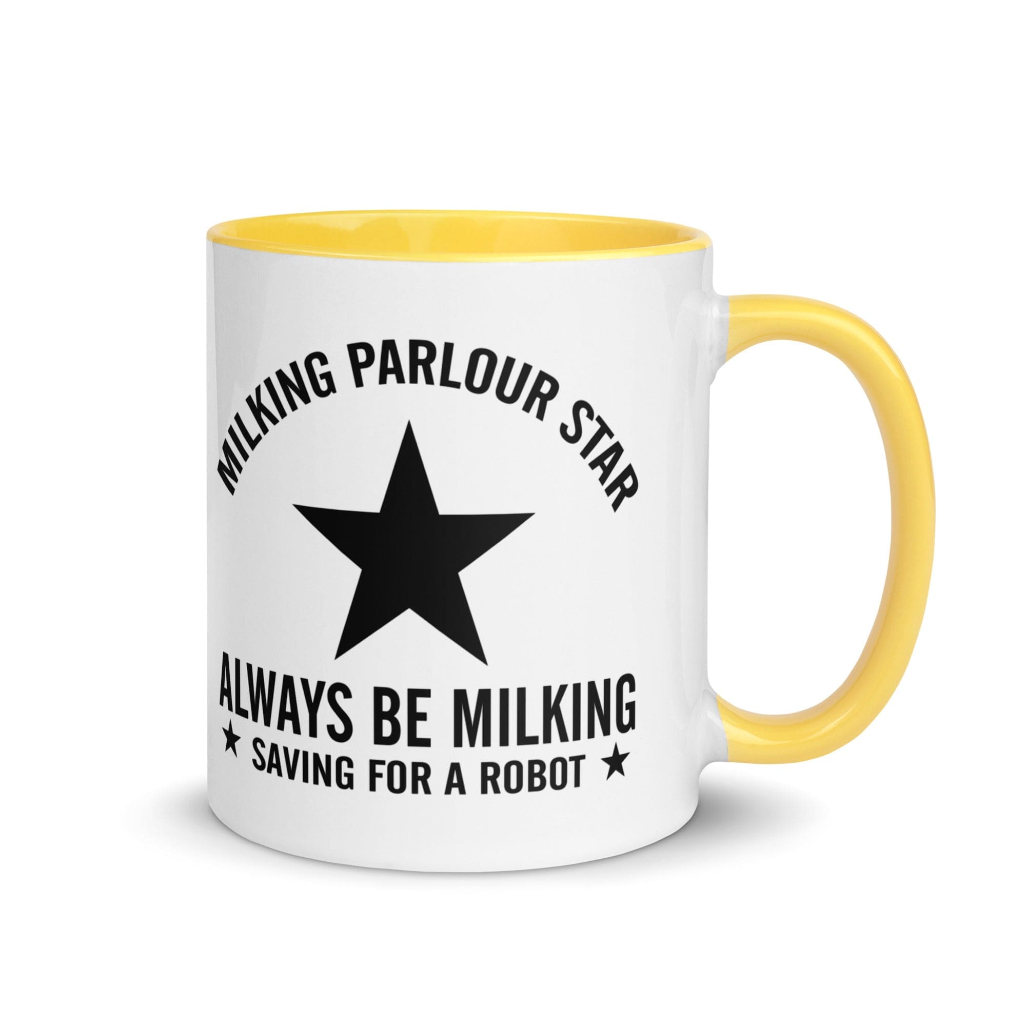 The Tractors Mugs Store Yellow Milking Parlour Star Mug with Color Inside Quality Farmers Merch
