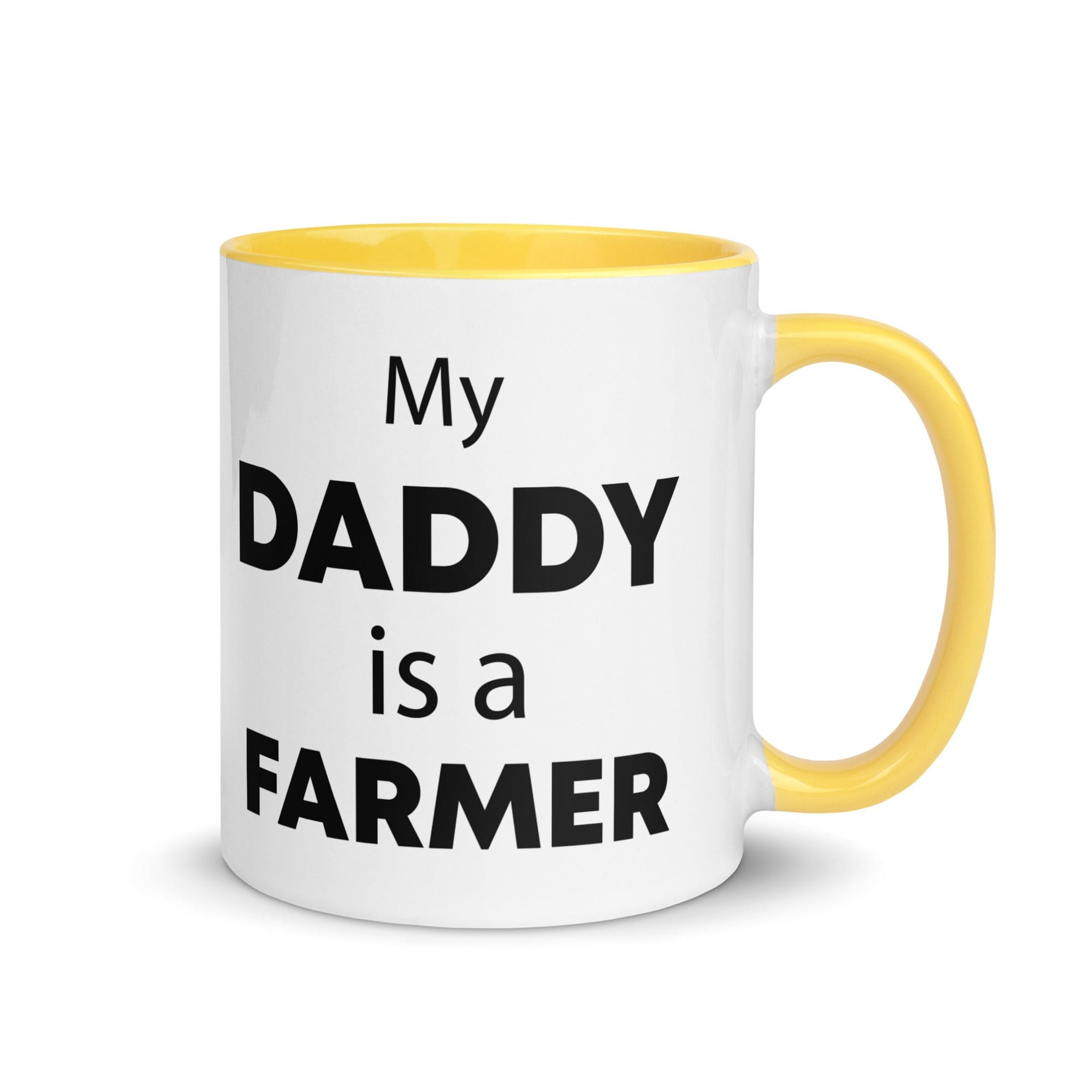 The Tractors Mugs Store Yellow My Daddy is a Farmer Mug with Color Inside Quality Farmers Merch