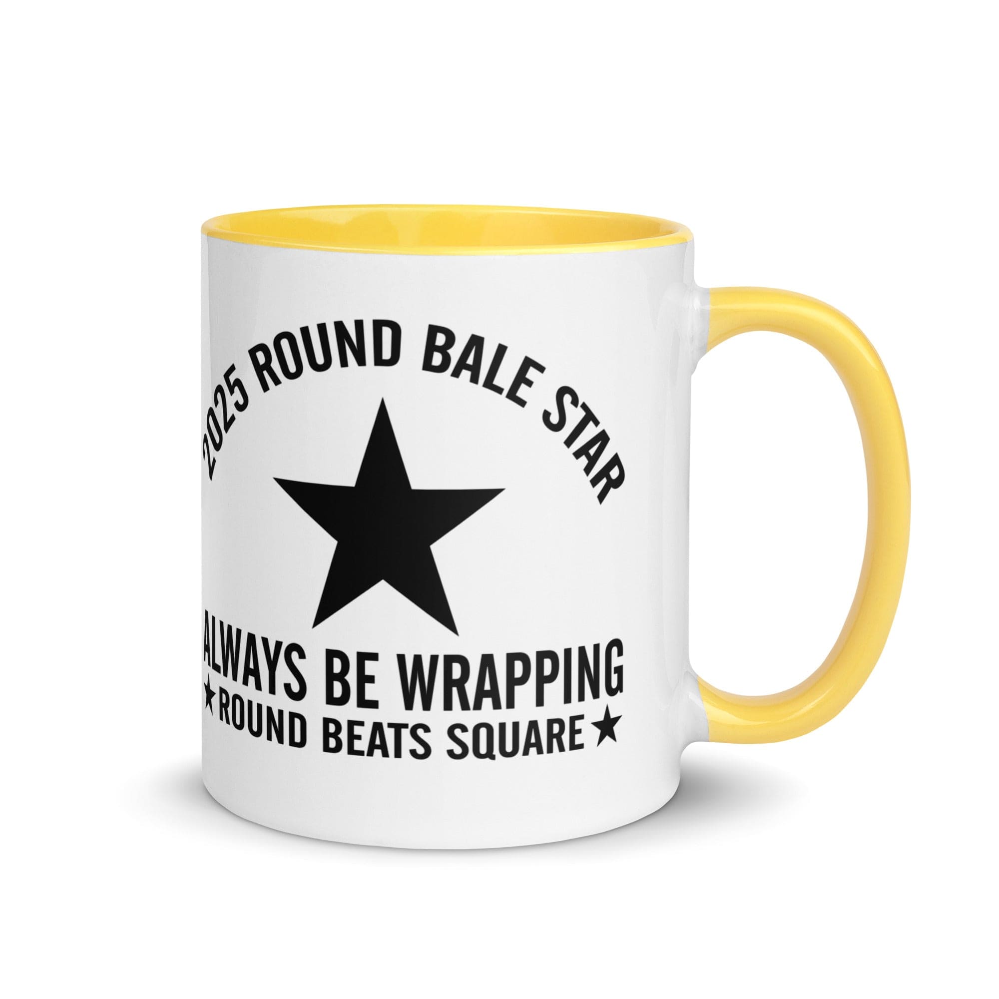 The Tractors Mugs Store Yellow Round Bale Star Mug with Color Inside Quality Farmers Merch