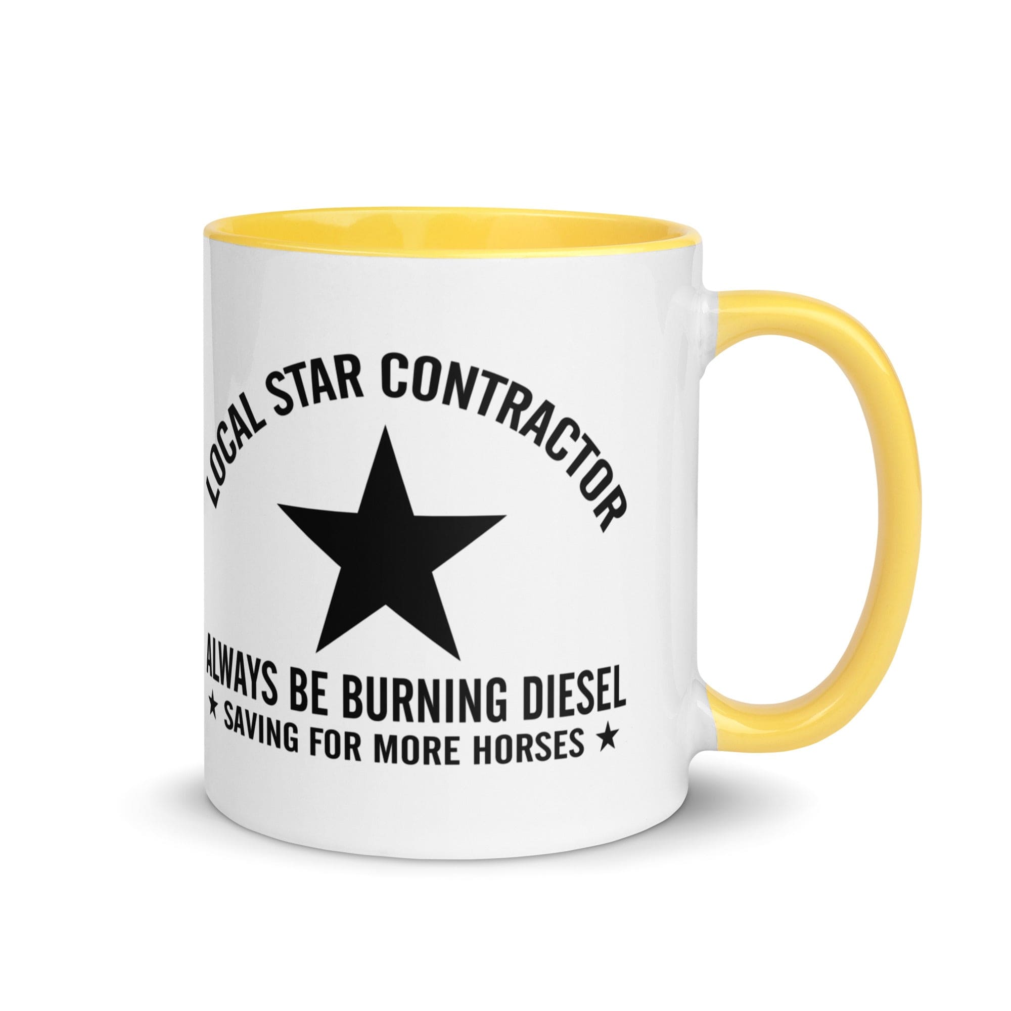 The Tractors Mugs Store Yellow Star Contractor Mug with Color Inside Quality Farmers Merch