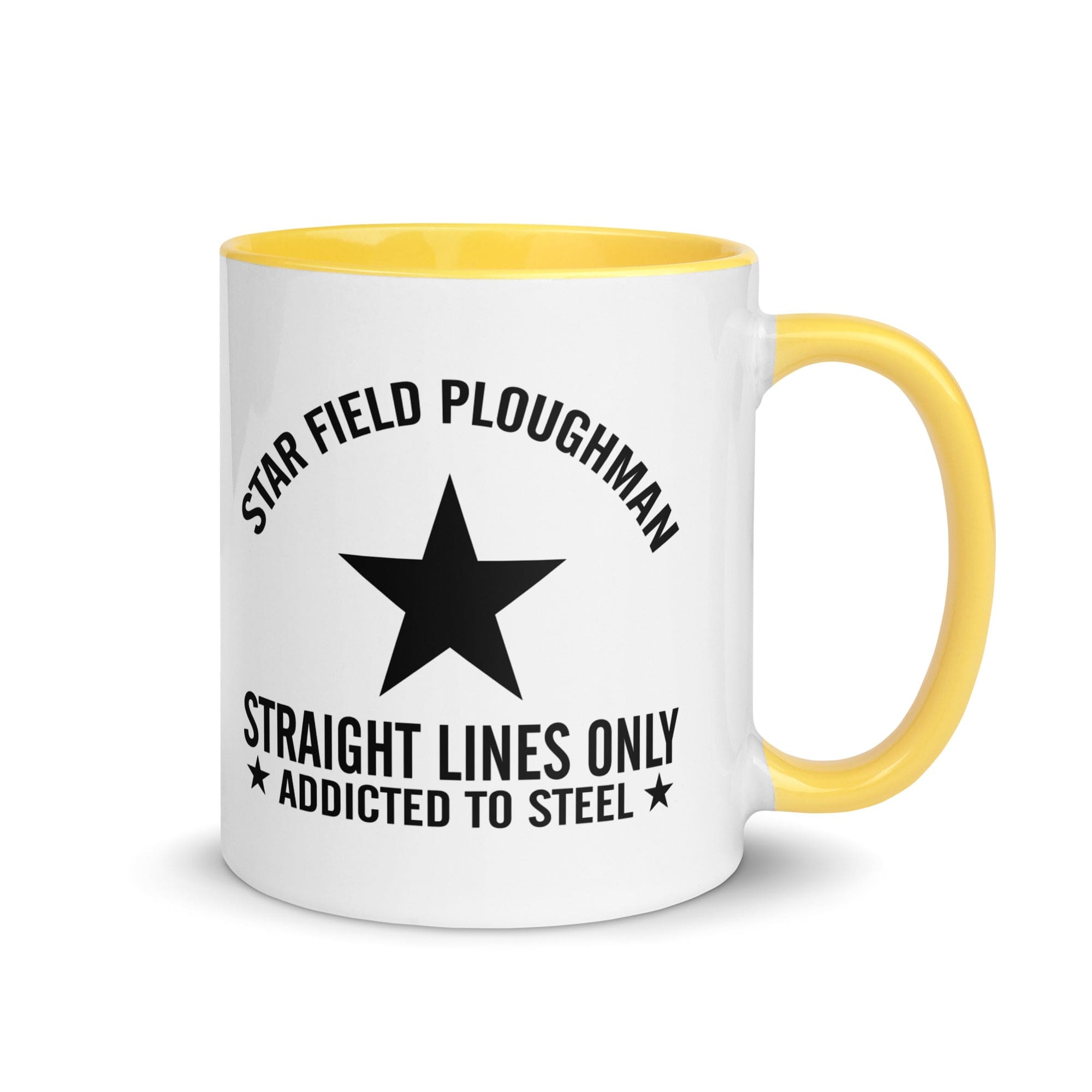 The Tractors Mugs Store Yellow Star Field Ploughman Mug with Color Inside Quality Farmers Merch