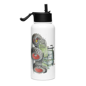 The Tractor Mugs Store Fendt Favorit 818 Watercolor | Stainless steel water bottle with a straw lid Quality Farmers Merch