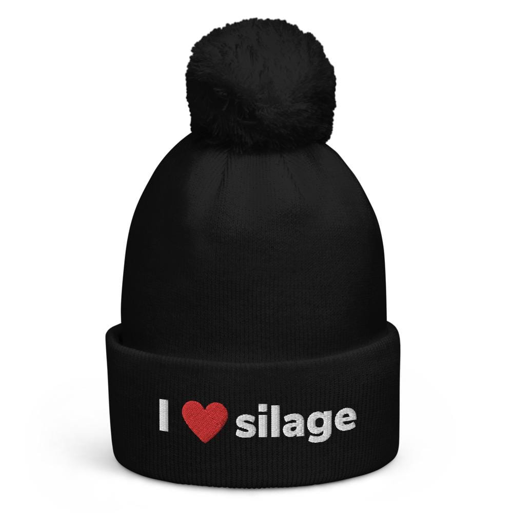 The Farmers Mugs Store Black I love Silage Pom Pom Beanie Quality Farmers Merch