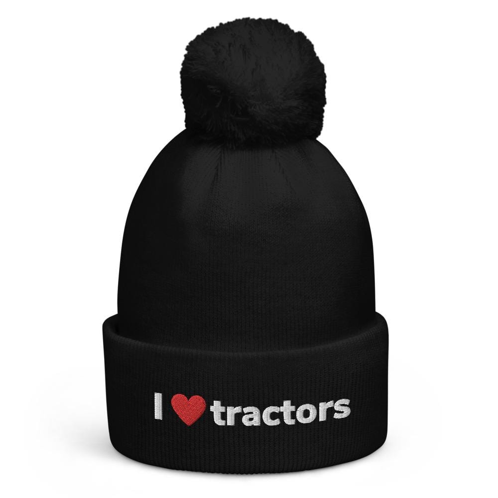 The Farmers Mugs Store Black I Love Tractors Pom Pom Beanie Quality Farmers Merch