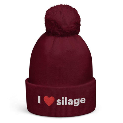 The Farmers Mugs Store Burgundy I love Silage Pom Pom Beanie Quality Farmers Merch