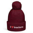 The Farmers Mugs Store Burgundy I Love Tractors Pom Pom Beanie Quality Farmers Merch