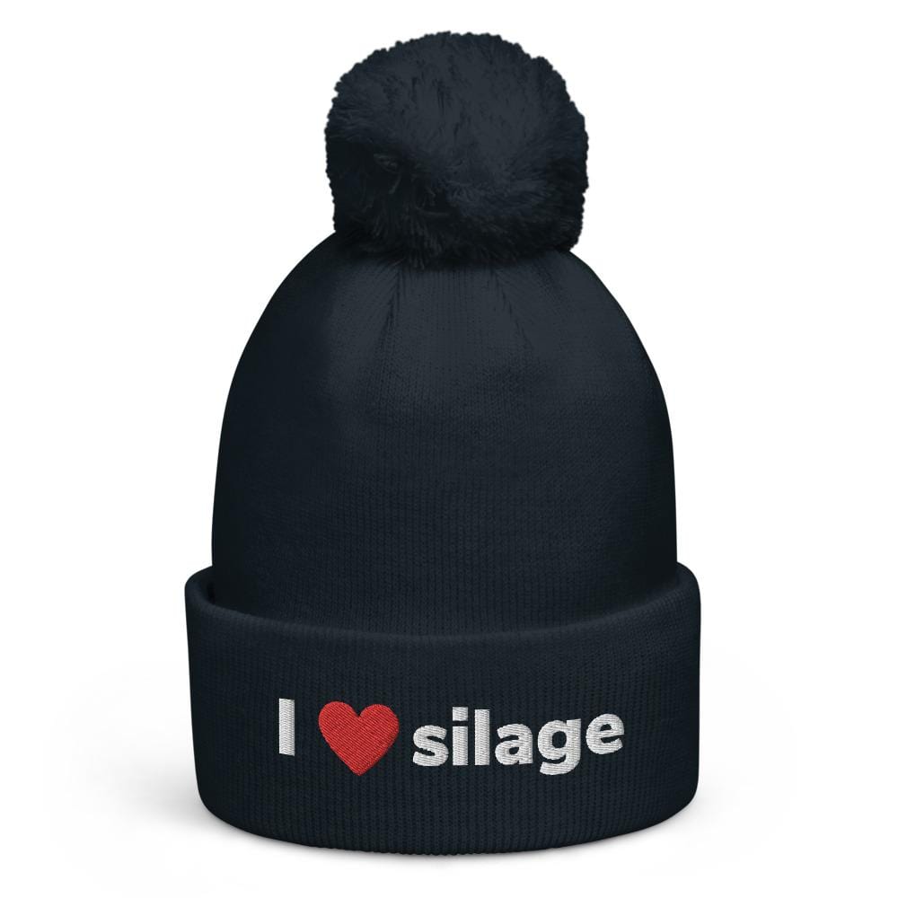 The Farmers Mugs Store French Navy I love Silage Pom Pom Beanie Quality Farmers Merch