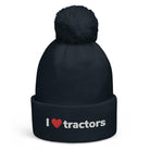 The Farmers Mugs Store French Navy I Love Tractors Pom Pom Beanie Quality Farmers Merch