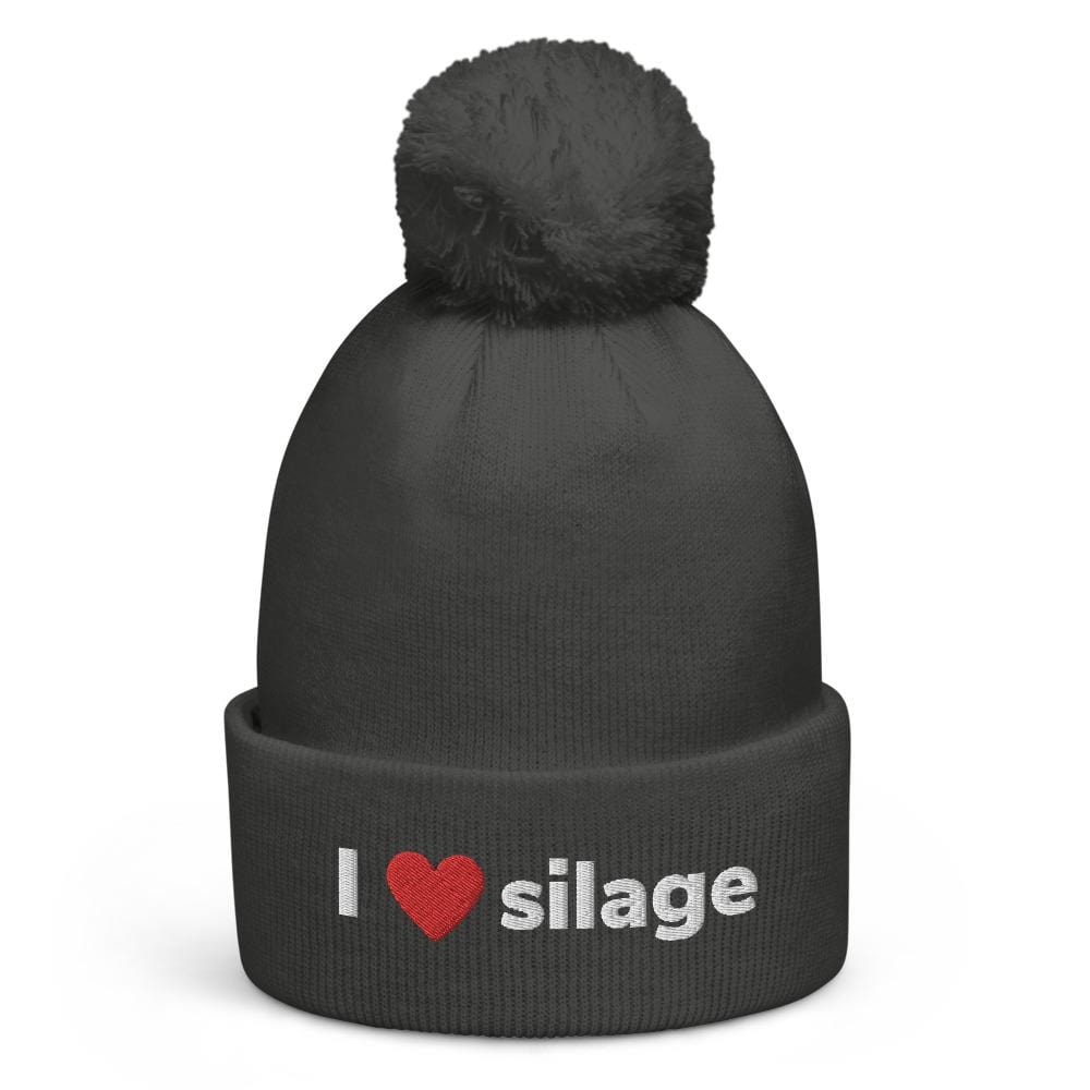 The Farmers Mugs Store Graphite Grey I love Silage Pom Pom Beanie Quality Farmers Merch