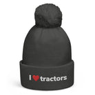 The Farmers Mugs Store Graphite Grey I Love Tractors Pom Pom Beanie Quality Farmers Merch