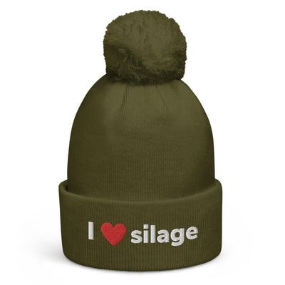 The Farmers Mugs Store Moss Green I love Silage Pom Pom Beanie Quality Farmers Merch