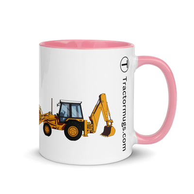 The Farmers Mugs Store Pink JCB 3cx Turbo Mug with Color Inside (1990) Quality Farmers Merch
