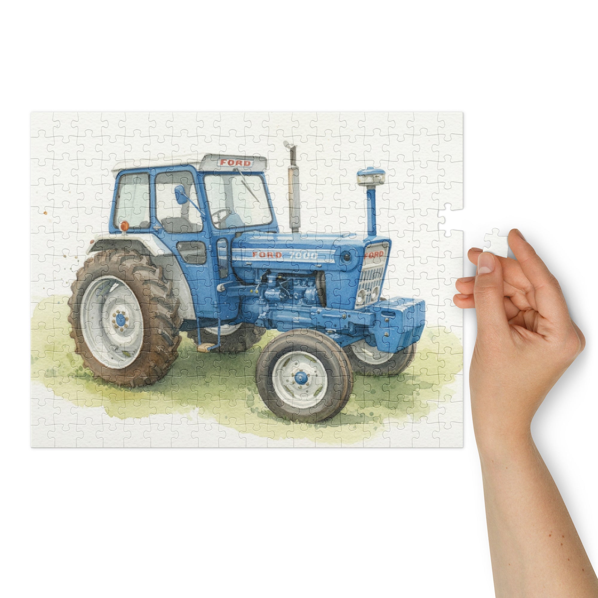 The Tractor Mugs Store 14″×11″ (252 pcs) Ford 7000 Water Colour | Jigsaw Puzzle with Tin Quality Farmers Merch
