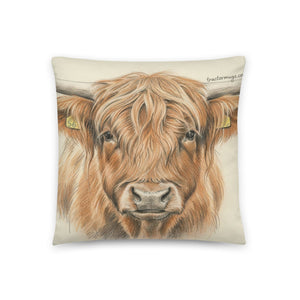 The Tractor Mugs Store 18″×18″ Highland Cow Pencil Sketch | Printed Pillow Quality Farmers Merch