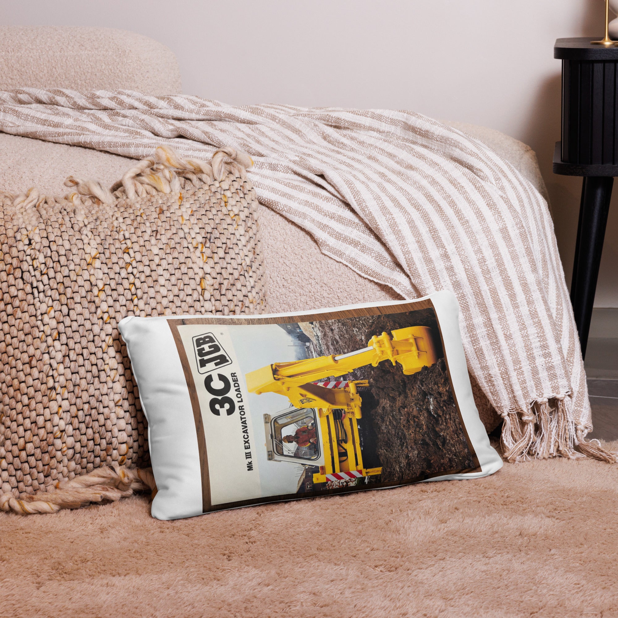 The Tractor Mugs Store 20″×12″ JCB 3C II Advert | Pillow Case Quality Farmers Merch