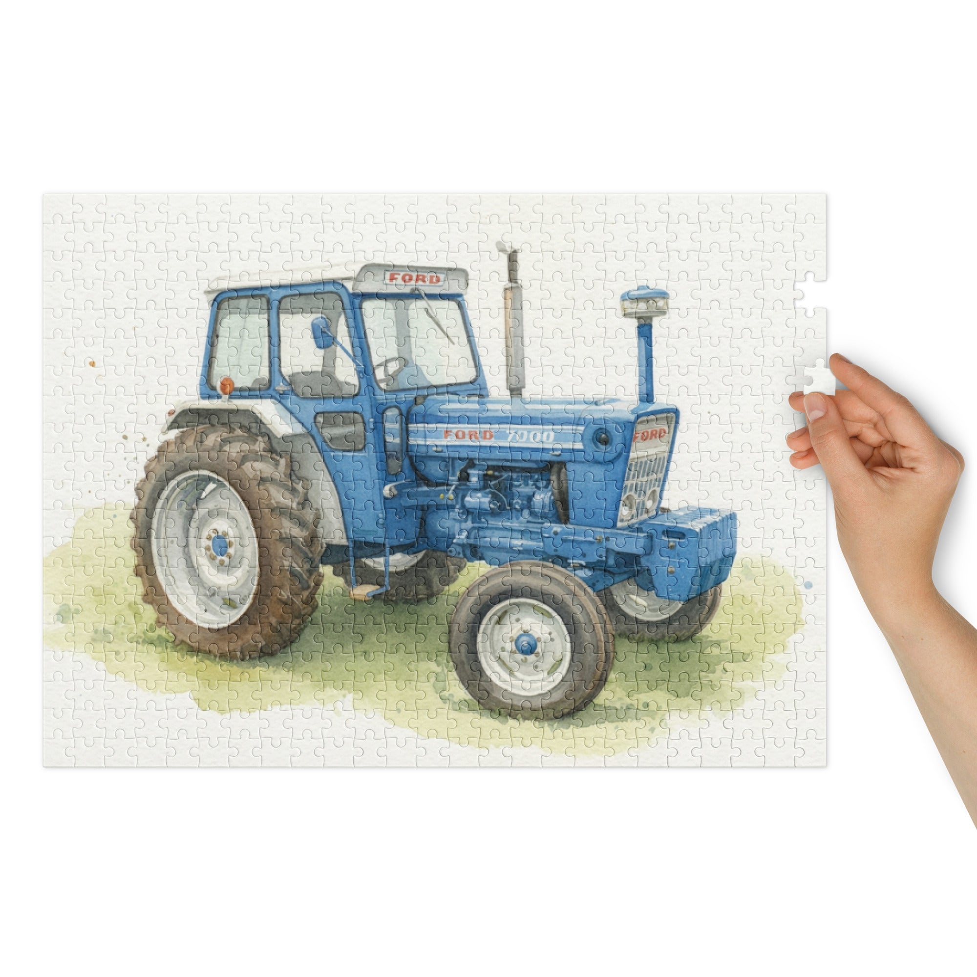 The Tractor Mugs Store 21″×15.5″ (500 pcs) Ford 7000 Water Colour | Jigsaw Puzzle with Tin Quality Farmers Merch