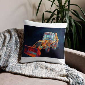 The Tractor Mugs Store 22″×22″ JCB 3CX White Cabin | Splash Art Pillow Case Quality Farmers Merch