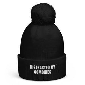 The Tractor Mugs Store Black Distracted by Combines | Pom-Pom Beanie Quality Farmers Merch