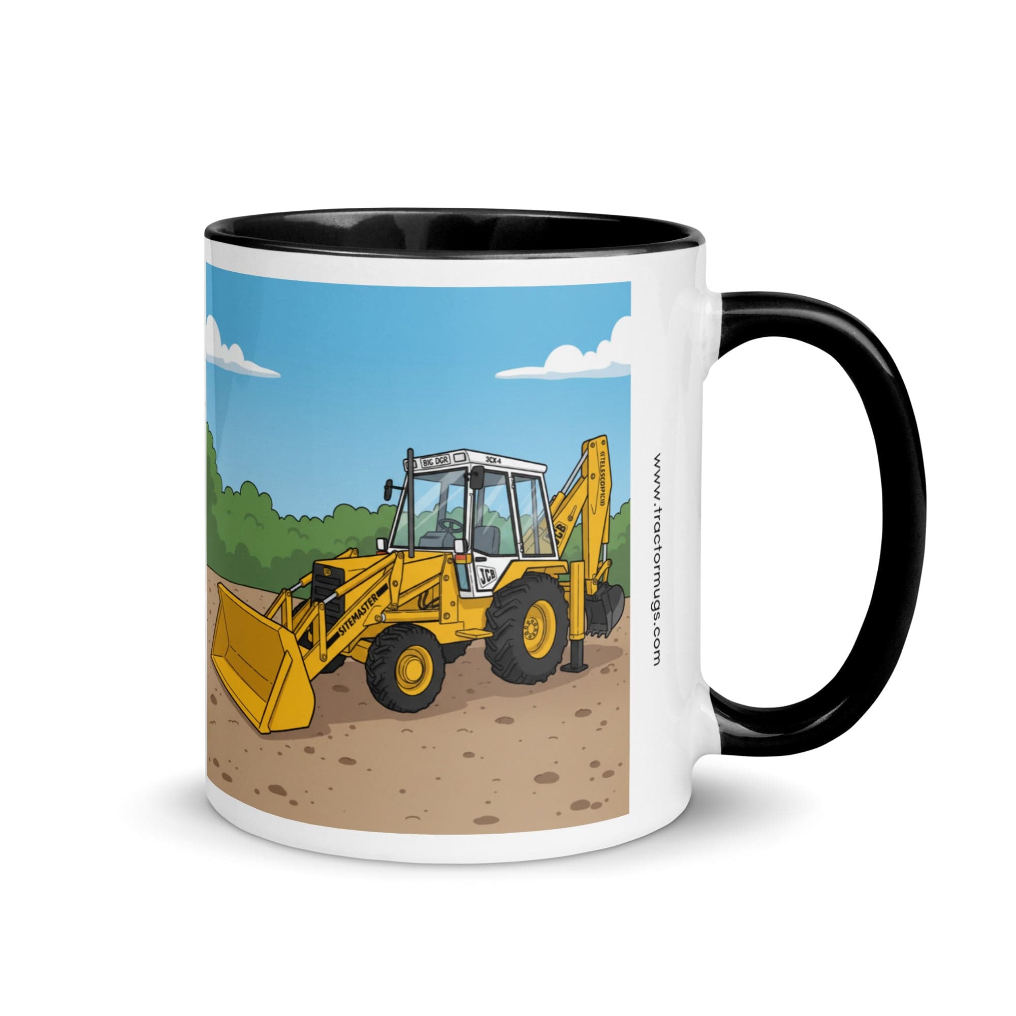 The Tractor Mugs Store Black JCB 80's White Cab Man | Mug with Color Inside Quality Farmers Merch