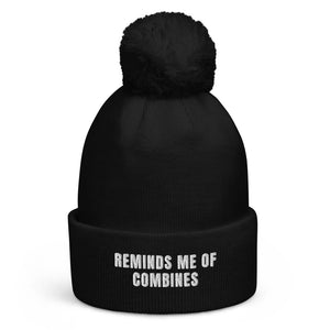 The Tractor Mugs Store Black Reminds Me of Combines | Pom-Pom Beanie Quality Farmers Merch