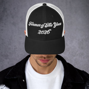 The Tractor Mugs Store Black/ White Farmer of The Year 2026 | Retro 70's Trucker Cap Quality Farmers Merch