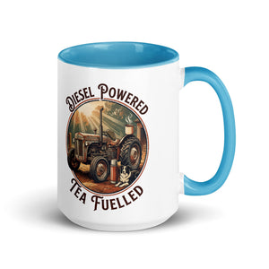 The Tractor Mugs Store Blue / 15 oz Diesel Powered. Tea Fuelled | Mug with Color Inside Quality Farmers Merch