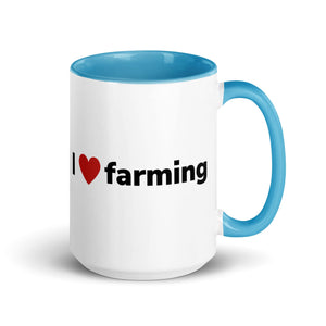 The Tractor Mugs Store Blue / 15 oz I Love Farming | Mug with Color Inside Quality Farmers Merch