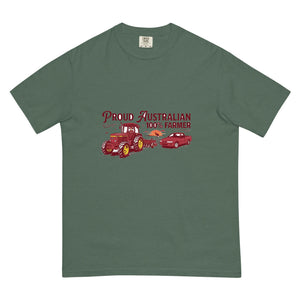 The Tractor Mugs Store Blue Spruce John Deere 3350 4WD PROUD AUSTRALIAN 100% FARMER Two Tone | Unisex Premium T-shirt Quality Farmers Merch