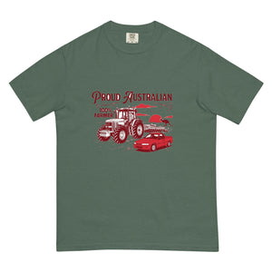 The Tractor Mugs Store Blue Spruce John Deere 7810 PROUD AUSTRALIAN 100% FARMER Two Tone | Unisex Premium T-shirt Quality Farmers Merch