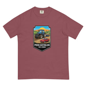 The Tractor Mugs Store Brick New Holland TM 155 PROUD AUSTRALIAN 100% FARMER Bright | Unisex Premium T-shirt Quality Farmers Merch