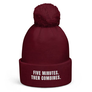 The Tractor Mugs Store Burgundy Five Minutes. Then Combines. | Pom-Pom Beanie Quality Farmers Merch