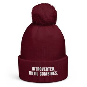 The Tractor Mugs Store Burgundy Introverted. Until Combines. | Pom-Pom Beanie Quality Farmers Merch