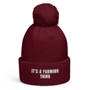 The Tractor Mugs Store Burgundy It's A Farming Thing | Pom-Pom Beanie Quality Farmers Merch