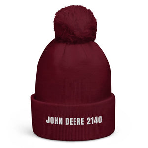 The Tractor Mugs Store Burgundy John Deere 2140 | Pom-Pom Beanie Quality Farmers Merch