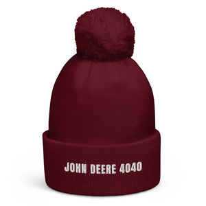 The Tractor Mugs Store Burgundy John Deere 4040 | Pom-Pom Beanie Quality Farmers Merch