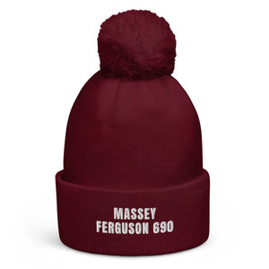 The Tractor Mugs Store Burgundy Massey Ferguson 690 | Pom-Pom Beanie Quality Farmers Merch