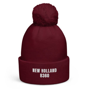 The Tractor Mugs Store Burgundy New Holland 8360 | Pom-Pom Beanie Quality Farmers Merch