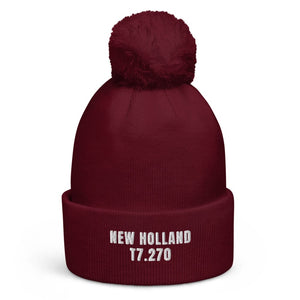 The Tractor Mugs Store Burgundy New Holland T7.270 | Pom-Pom Beanie Quality Farmers Merch