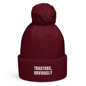 The Tractor Mugs Store Burgundy Tractors, Obviously | Pom-Pom Beanie Quality Farmers Merch